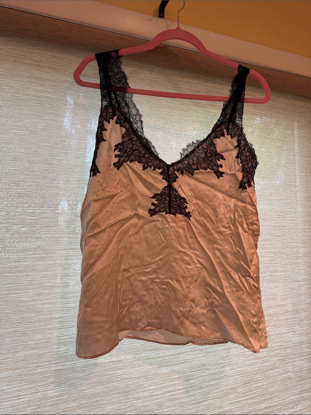 Cami NYC  beige  Satin Cami with Black Lace Trim